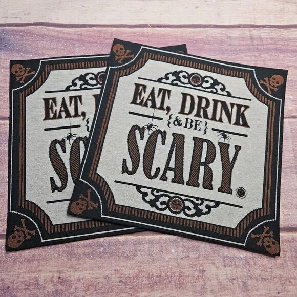Halloween The Midnight Market Tapestry Placemats Lot of 2 Eat Drink & Be Scary - Picture 1 of 7